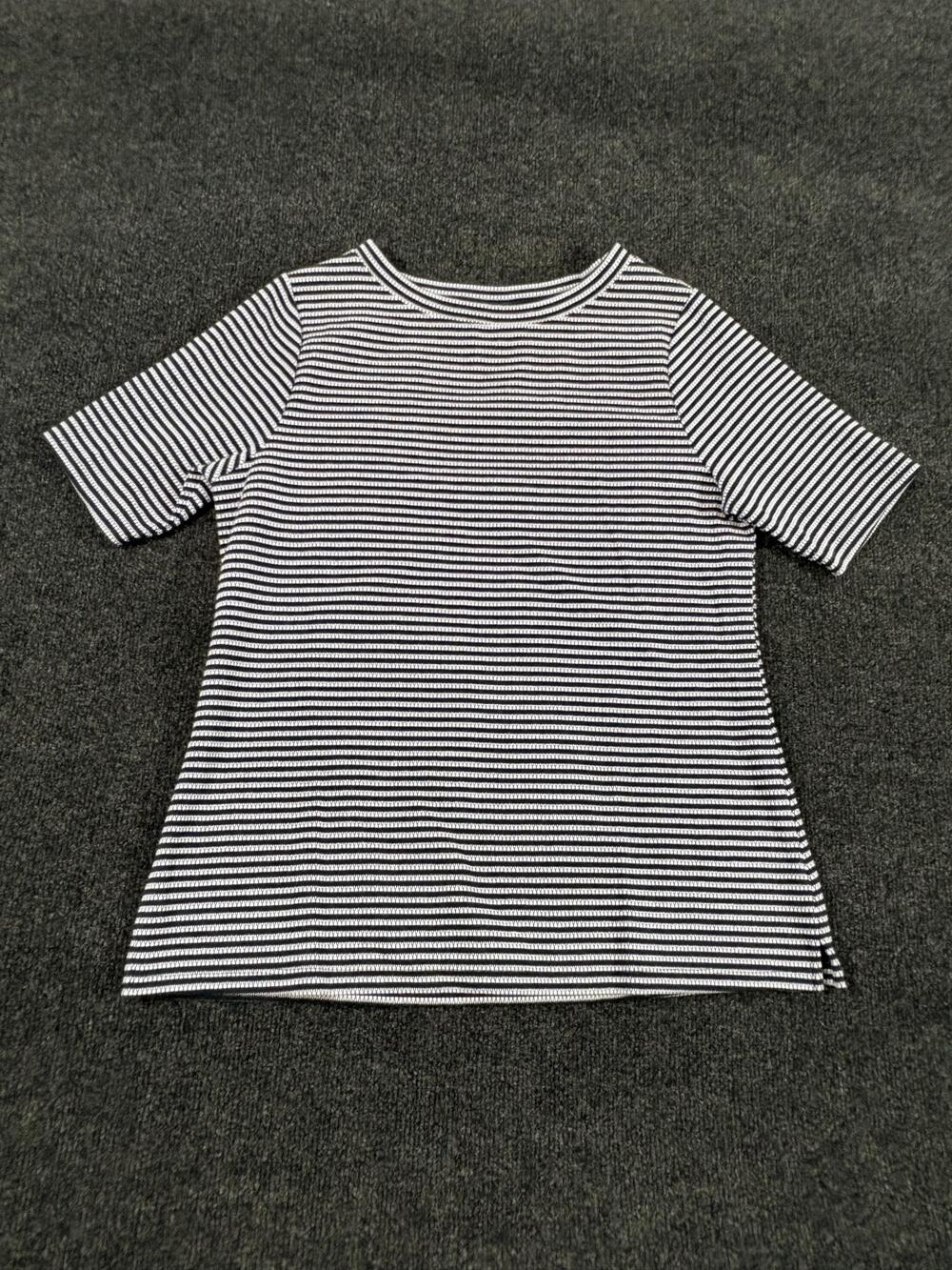 Joan Rivers Shirt Womens S Black White Stripe Crew Neck Short Sleeve Stretch